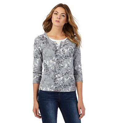 Maine New England Grey floral print notch neck top